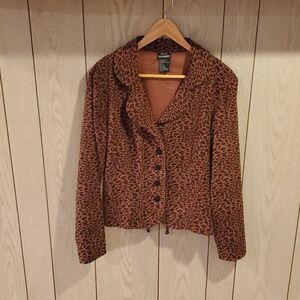 Brett Alexander - Leopard Print Fitted Jacket, Size 14, Padded shoulder